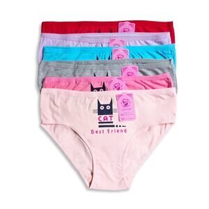 New! Women's Set of 6 Soft Cotton Blend Cat Best Friend Hipster Panties